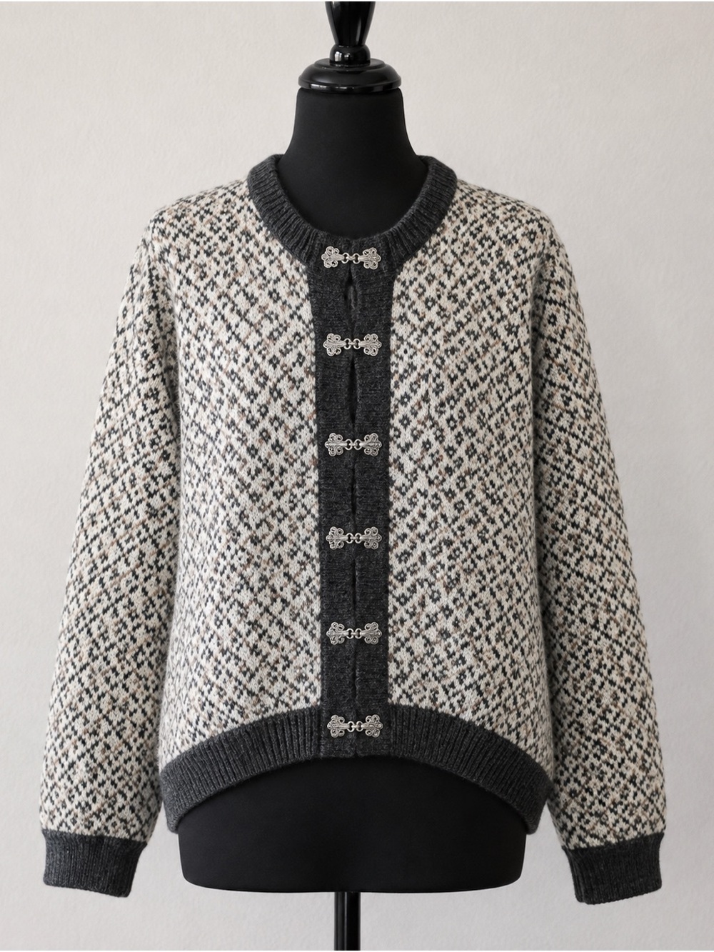 Vintage L.L.Bean Norwegian Fair Isle Wool Cardigan M Silver Clasps Heritage